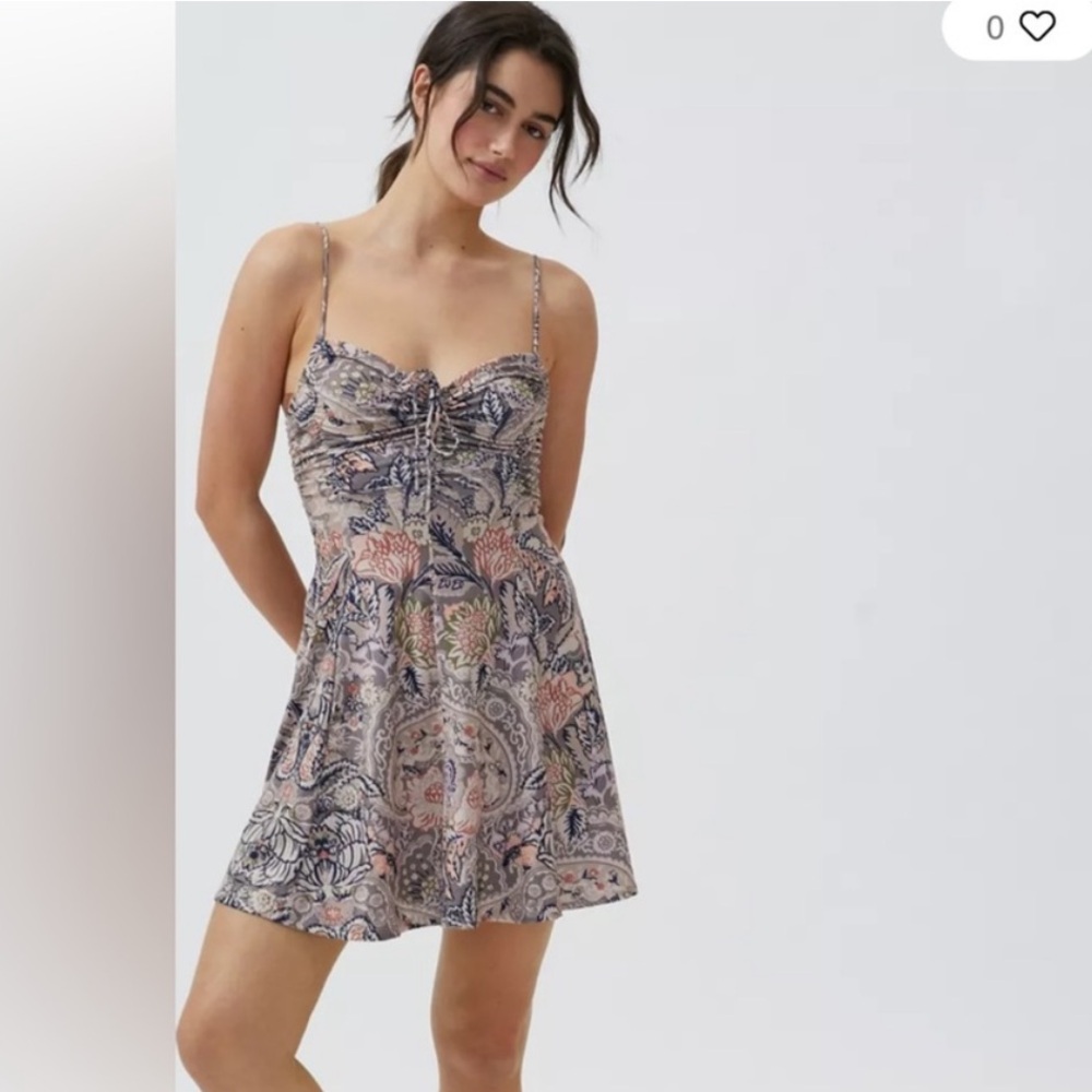Urban Outfitters Dasha Ruched Bodice Mini Dress Paisley Floral Slip Boho